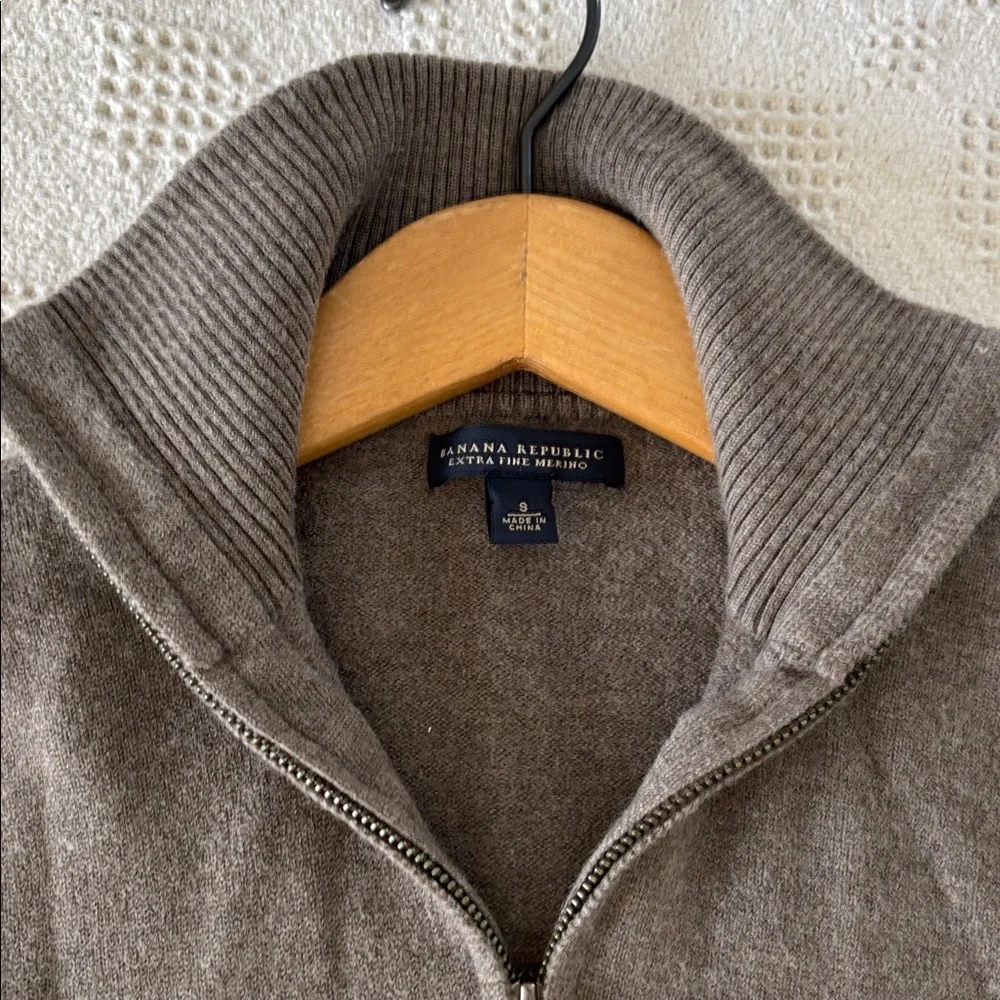 Banana Republic Modern Tipped Standing Collar Merino Wool Full‎ Zip Up Sweater S